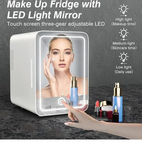 Skincare Mini Fridge Dimming LED Mirror (4 Liter6 Can)
Cooler Warmer Makeup Food - Picture 4 of 7
